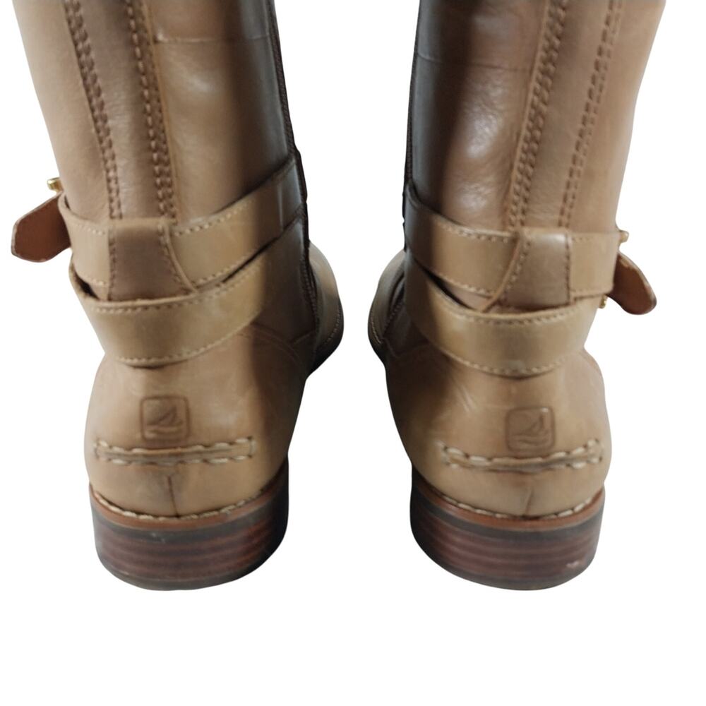 NWOT- FLAWED! SPERRY TOPSIDER! FAWN BEIGE/TAN GENUINE LEATHER BOOTS! SZ 9.5M - Picture 9 of 13